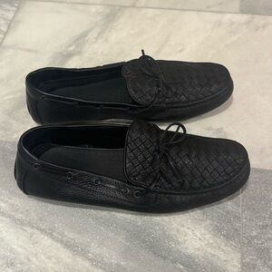 Bottega Veneta Black Intrecciato Woven Leather Slip on Driving Loafers Sz 43.5
